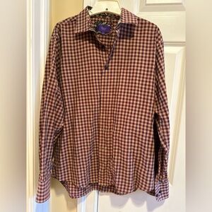 Tallia Men’s Button-Down Shirt Size L Burgundy Gingham Check